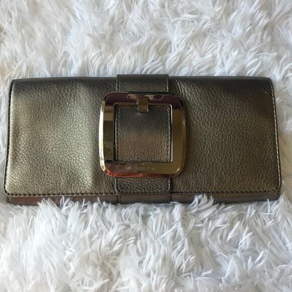 Michael Kors gunmetal leather clutch - Picture 1 of 4